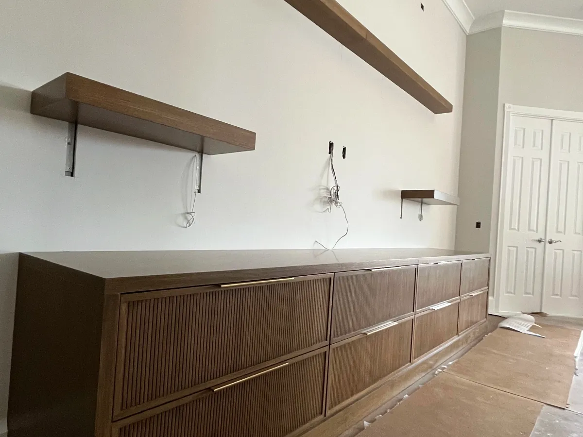EG Custom Cabinets Home office with built-in desk and bookcase storage